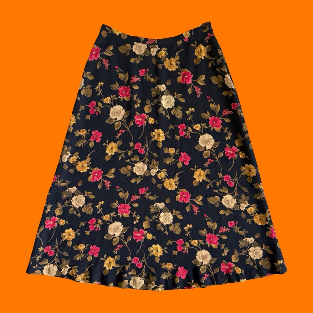 90's vintage moody floral whimsigoth 100% wool maxi skirt Size 12 jones new york